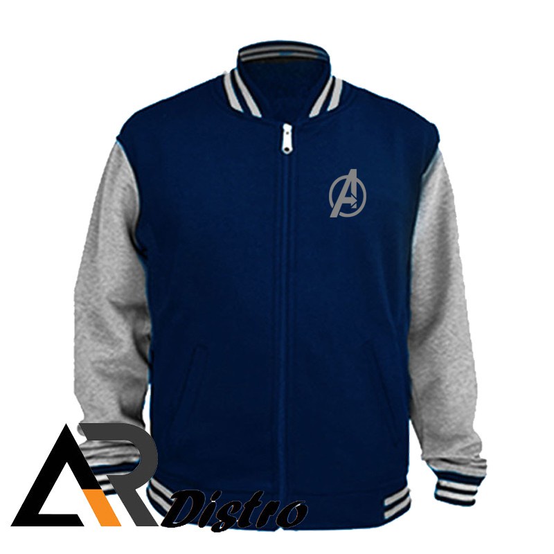 jaket baseball/ jaket varsity/ jaket BASEBALL AVENGERS 04 SILVER/ kerah  resleting pria wanita (COD)