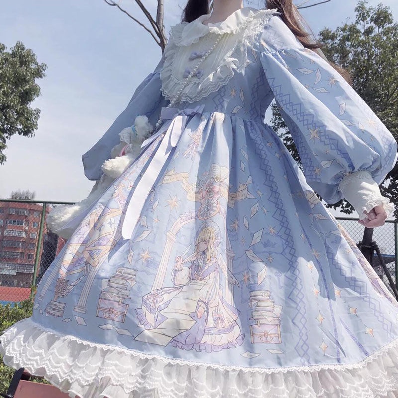 Jual Dress Long Student Cute Net Red Long Sleeve Lolita Angel