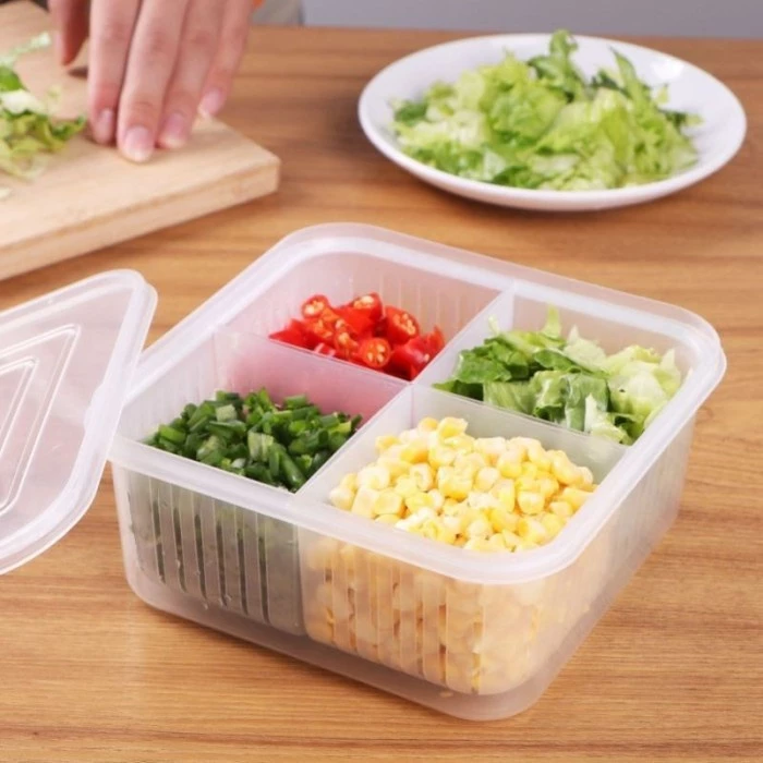 [UNIK88] Tempat Penyimpanan Makanan Dengan 4 Sekat dan Saringan untuk Buah dan Sayuran | AutoStock