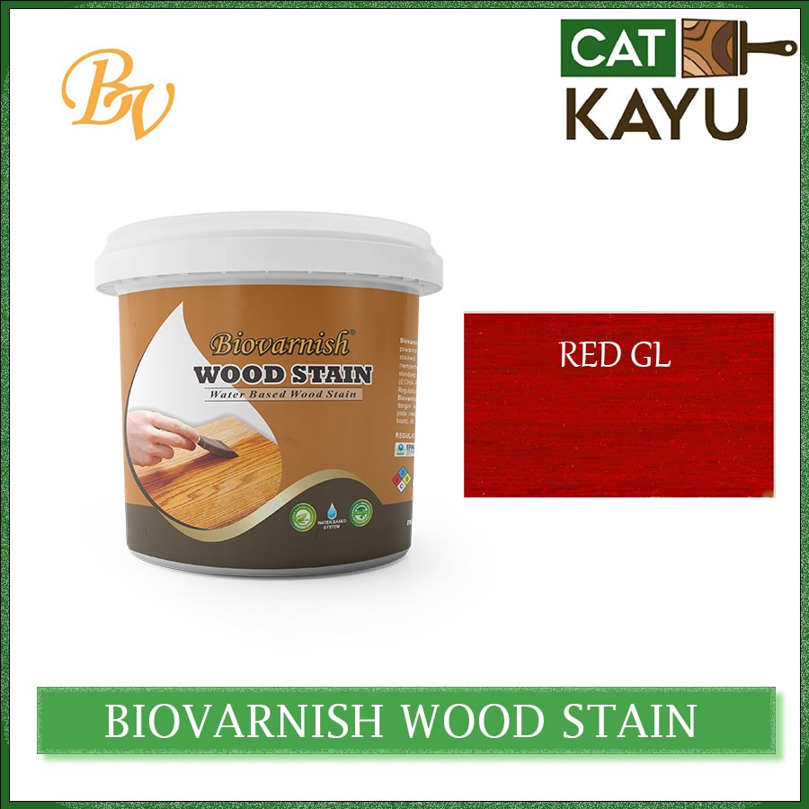 Jual Cat Varnish Kayu Biovarnish Wood Stain Red GL 1kg Pernis Water Base Pelarut Air Ramah
