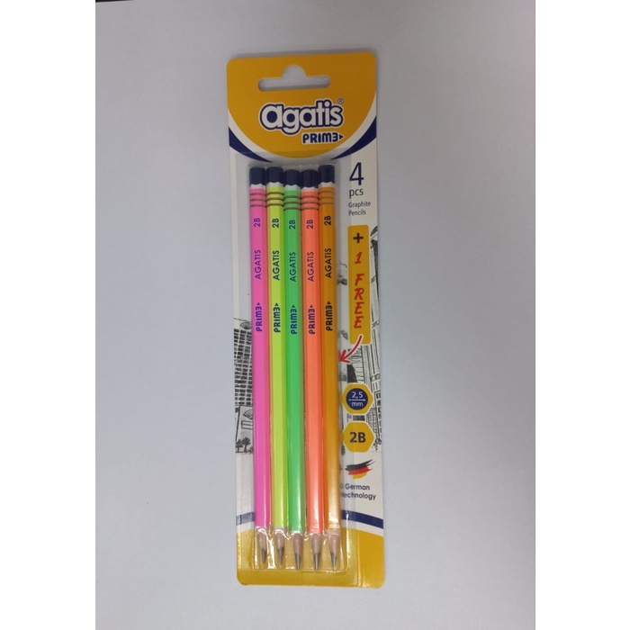 Jual Pensil AGATIS Prime Hexa Graphite Pastel 2B Blister Set isi 5 Pcs ...