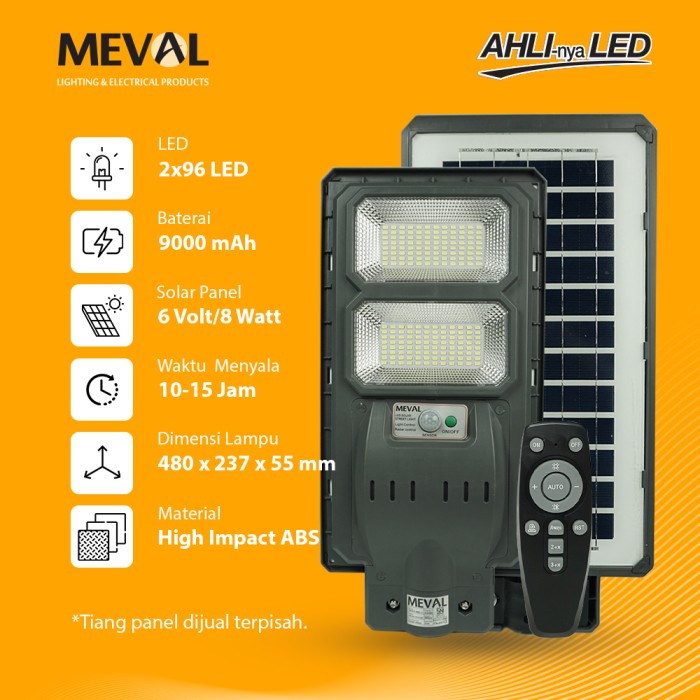 Jual MEVAL LAMPU JALAN PJU 50W Tenaga Surya Solar Street Light -AL4-05A ...