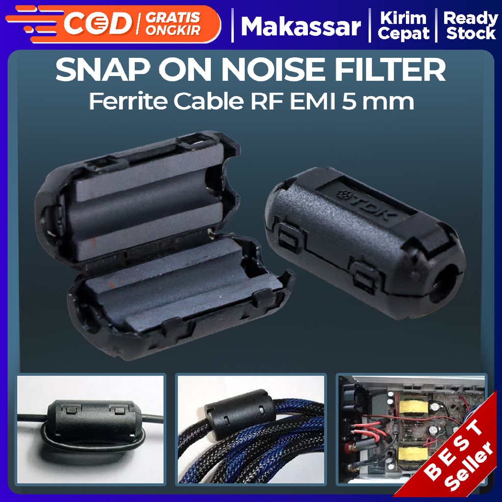 Uxcell 5 Pcs UF90B Ferrite Core Filter - 7.5mm Clip For EMI/RFI Noise Reduction On Cables