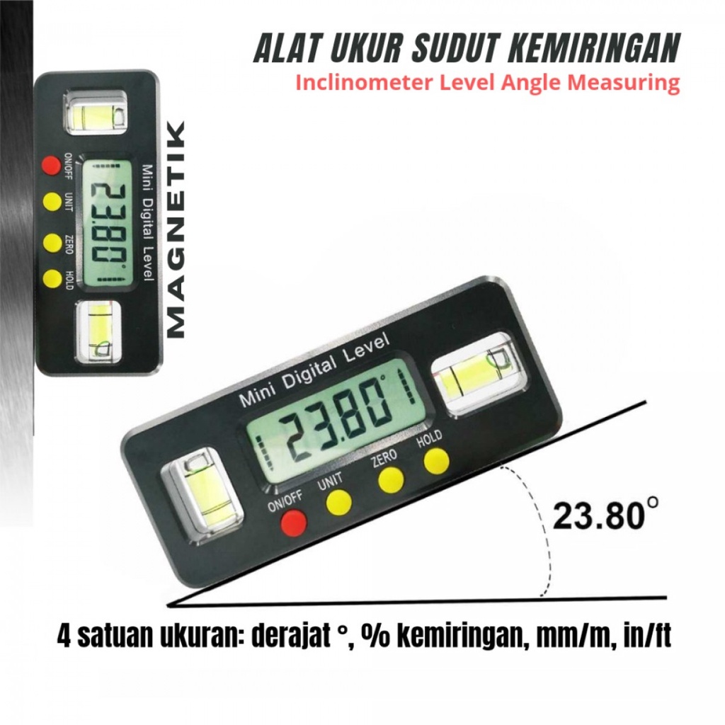 Jual GemRed Digital Protactor Alat Ukur Sudut Kemiringan Inclinometer ...