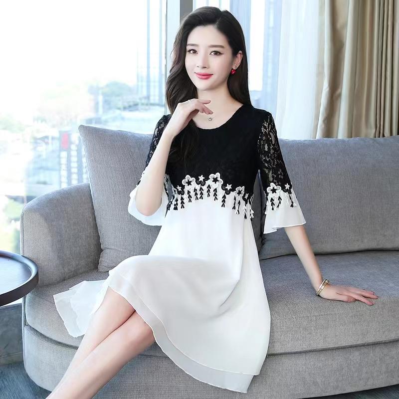 Jual 2023 Gaun sifon renda berukuran besar Korea berukuran besar ...