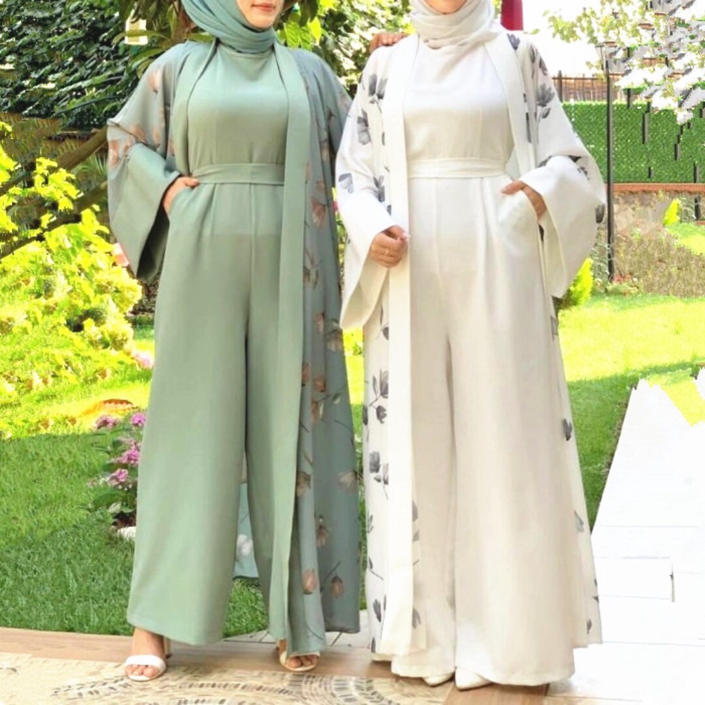 Jual Ramadan Idul Fitri Buka Jumpsuit Cocok Abaya Linen Muslim Set Gaun ...