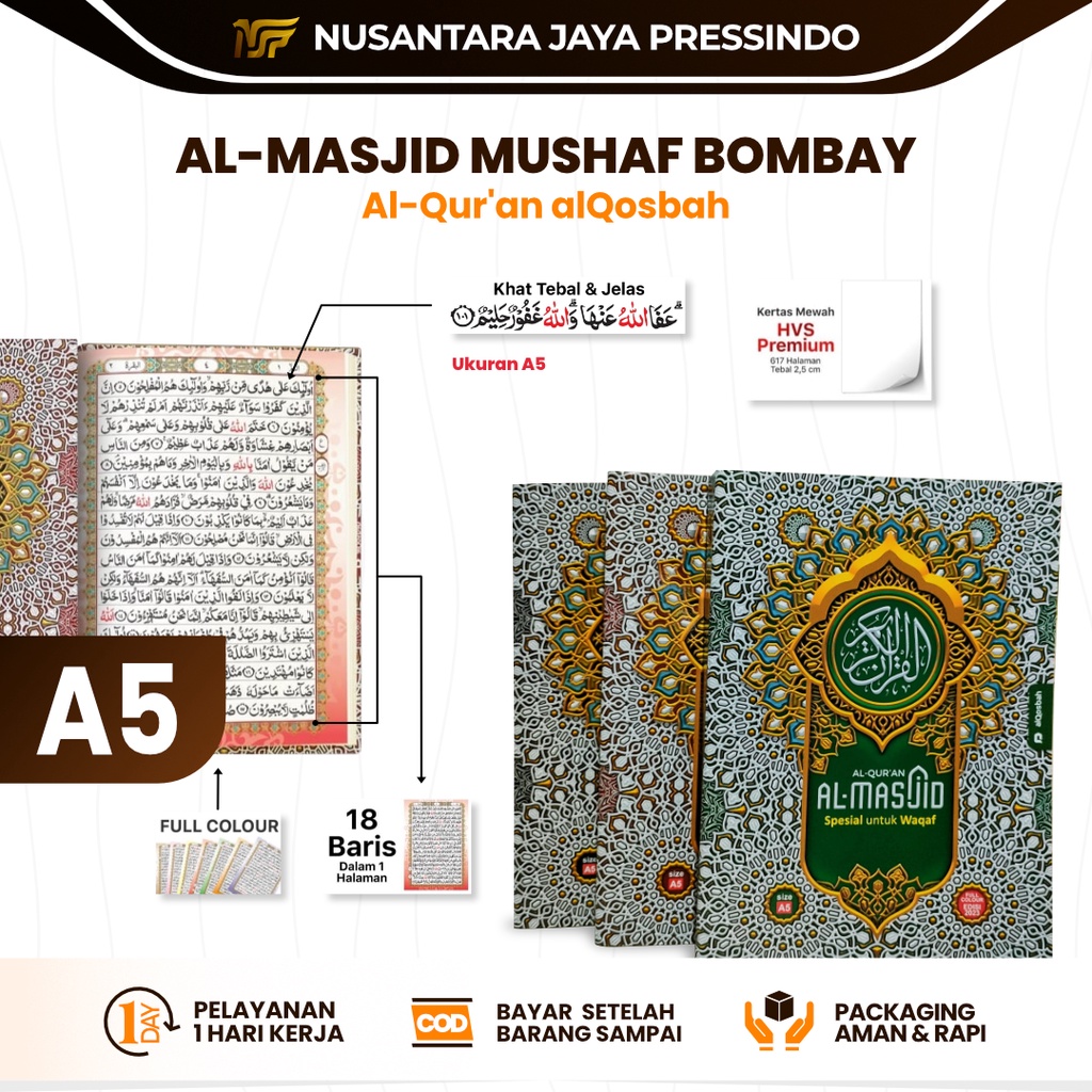 Jual Al Quran Untuk Waqaf Kertas HVS Warna Ukuran A5 (Sedang) Al Masjid ...