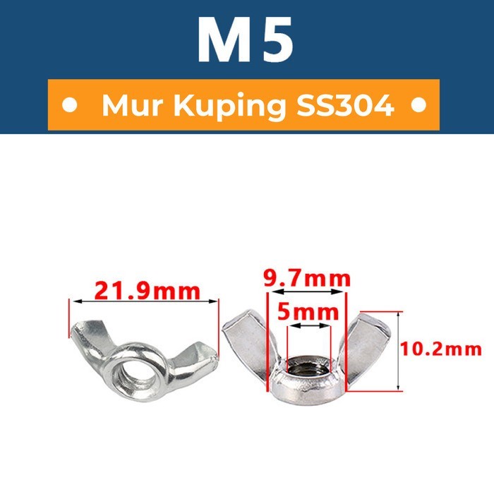 Jual Mur Kuping Stainless Wing Nut Mur Kupu M4-M10 SS304 Butterfly Nut ...