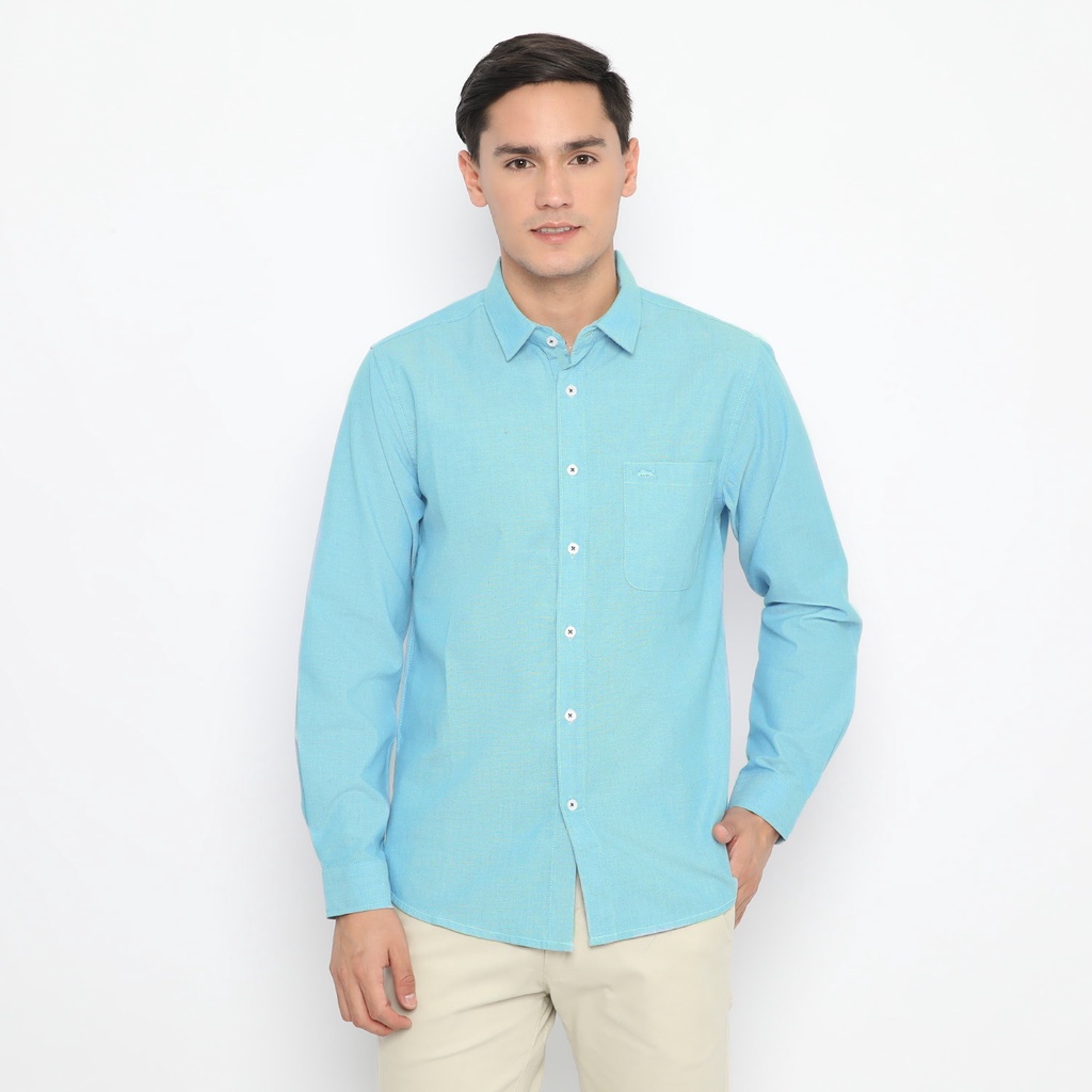 Jual RICARDO Kemeja Biru Polos Pria Oxford Lengan Panjang 32393 Shopee Indonesia