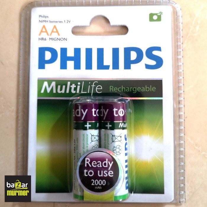 Jual Baterai Rechargeable Philips 2000 Mah 2xAA 1.2V | Shopee Indonesia