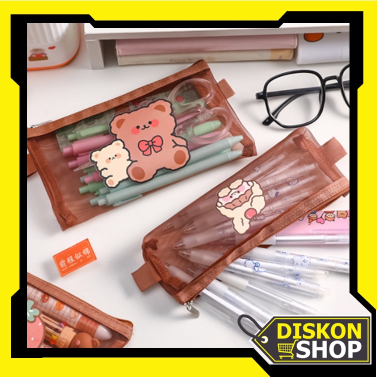 Jual Diskon Shop - S5776 Tempat Pensil Zipper Coklat Motif / Tempat