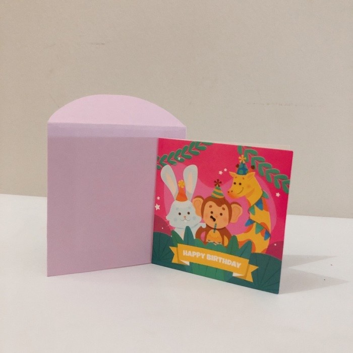 Jual Kartu ucapan / Greeting card mini happy birthday animal pink
