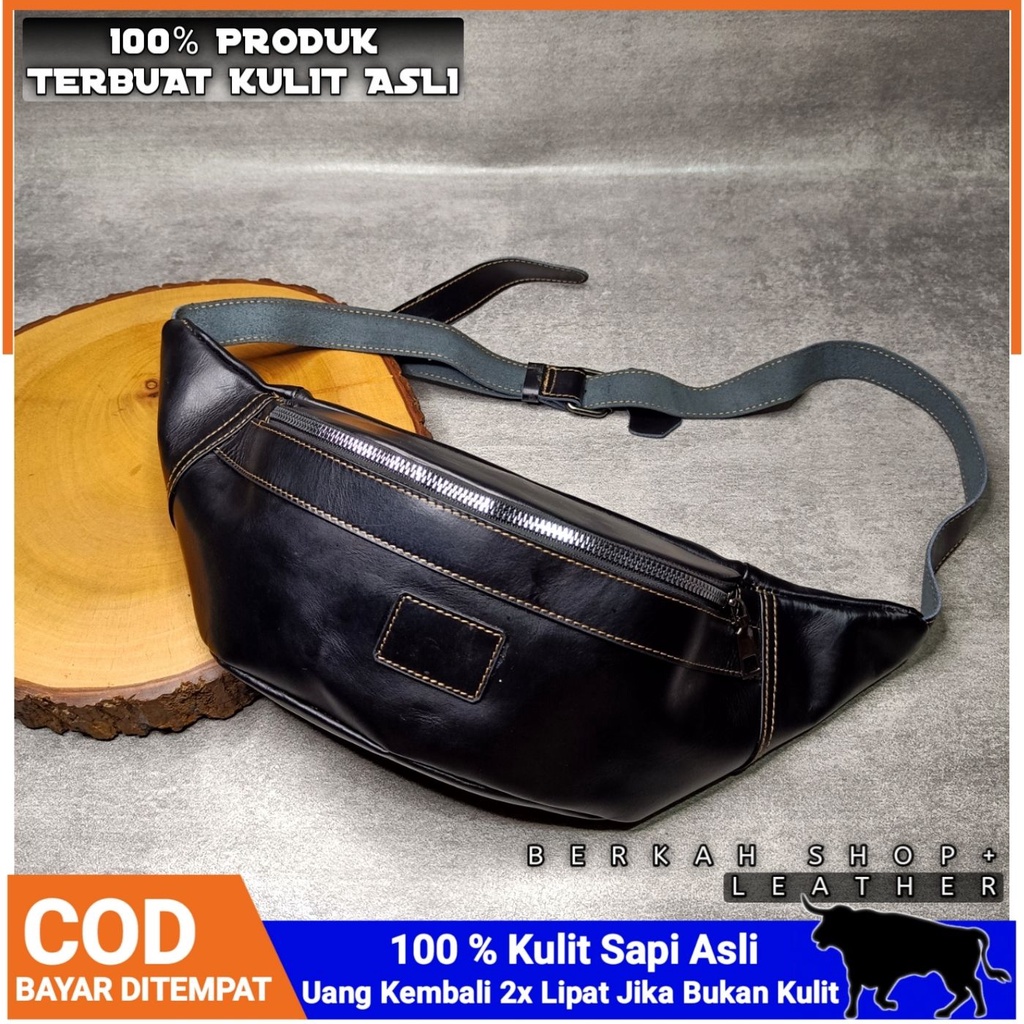 Jual Tas Waist Bag Pinggang Pria Kulit Sapi Asli Produk Lokal