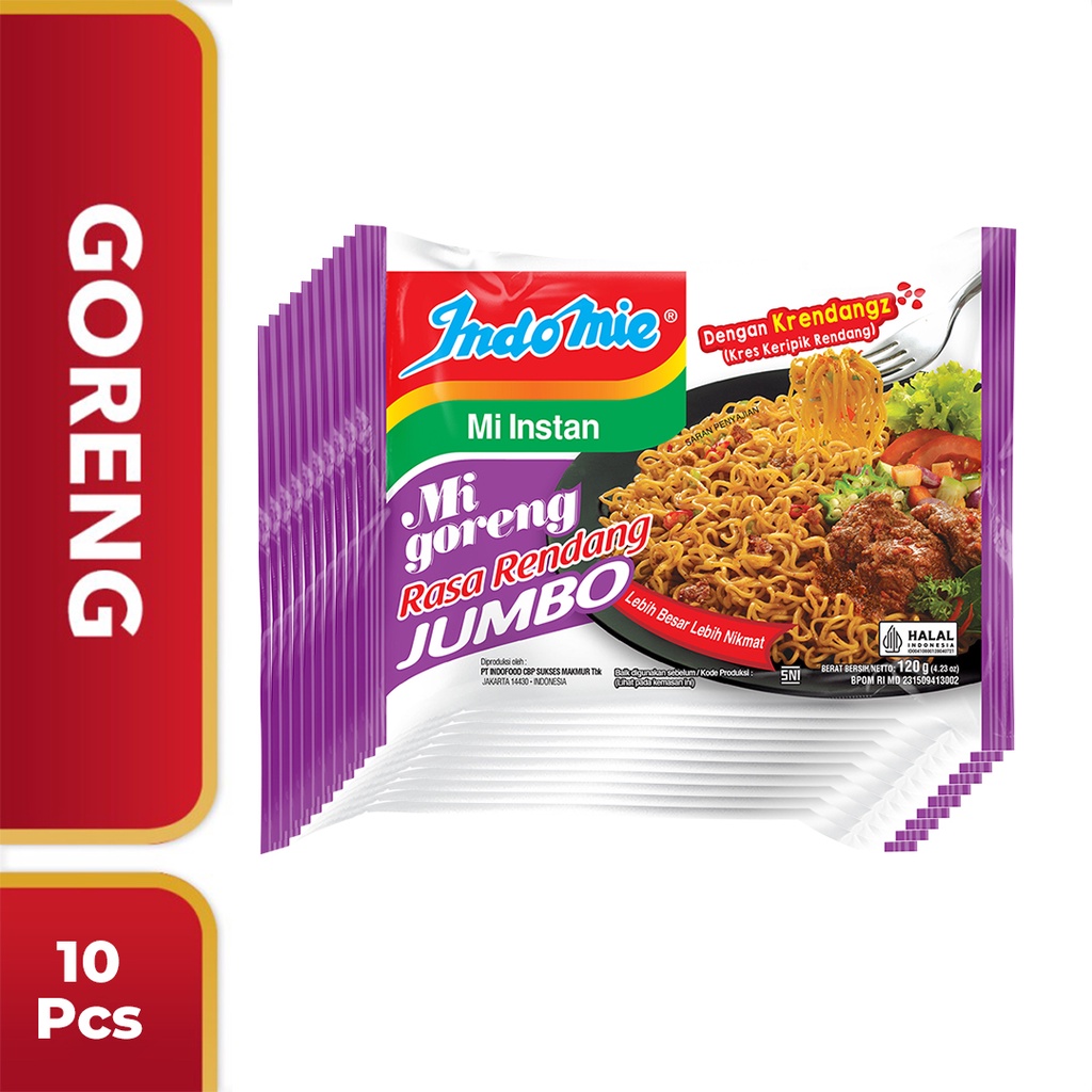 Jual 10 PCS - Indomie Goreng Rendang Jumbo 120 Gr | Shopee Indonesia