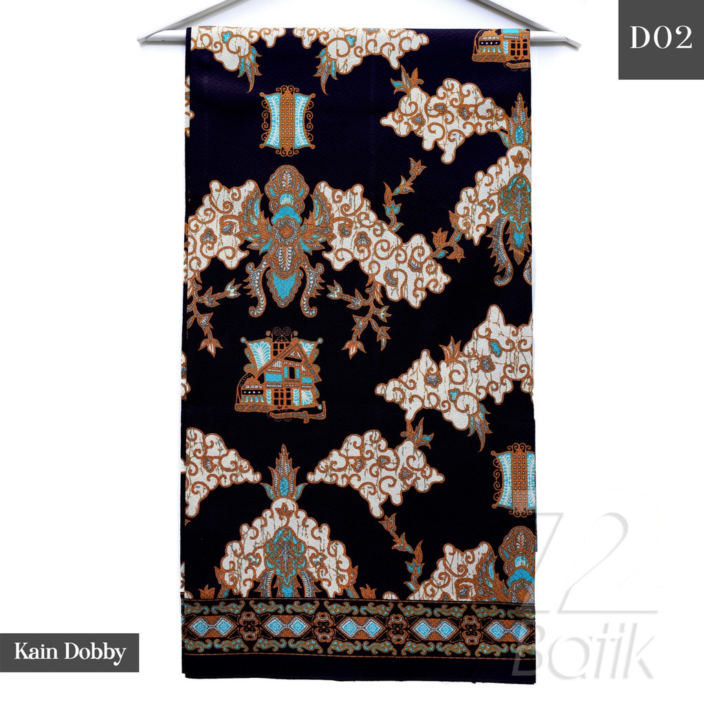 Jual Kain Batik Premium Dobby Motif Rumah Adat Warna Hitam Cream Biru