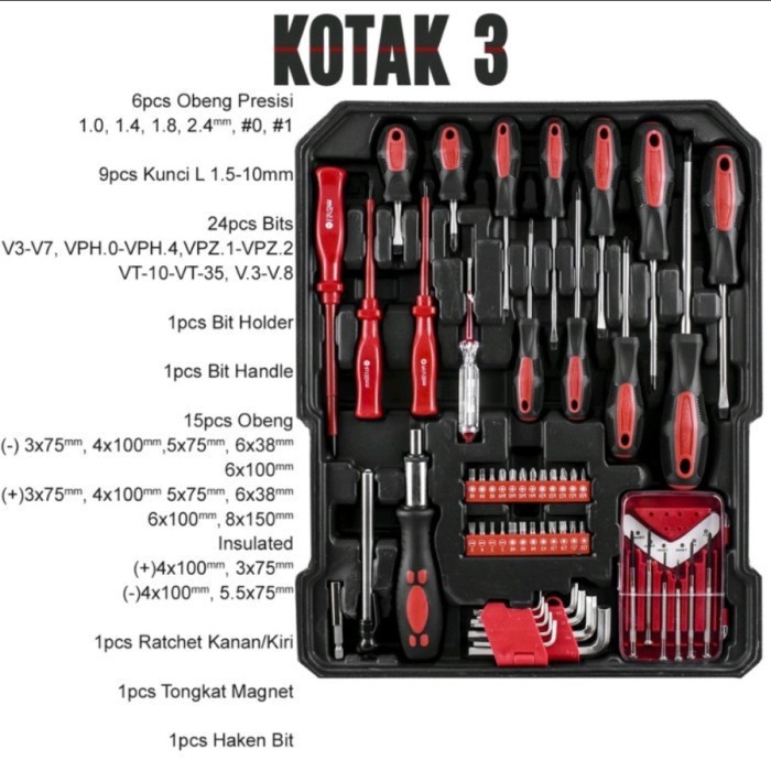 Jual TOUGHMAN Koper Hand Toolset Tool Kit Set Toolkit Toolbox 187 Pcs ...
