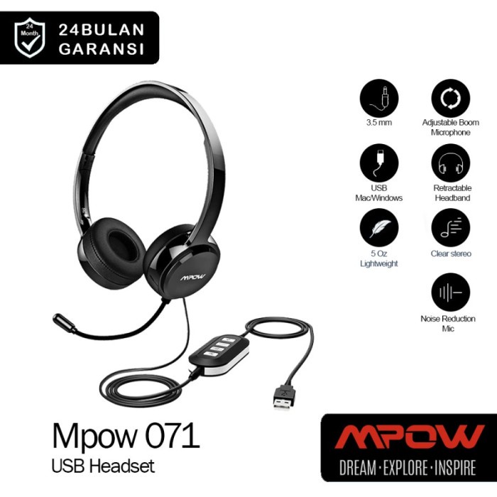 Headset Headphone MPOW 071 USB Noise Cancelling Mic Microphone