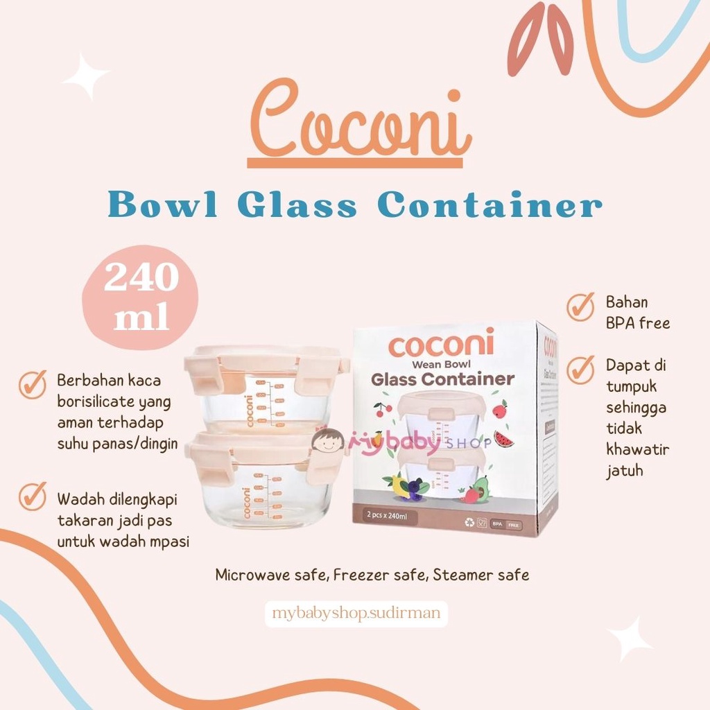 Jual COCONI Wean Bowl Glass Container 240ml 2pcs | Wadah Mpasi Kaca ...