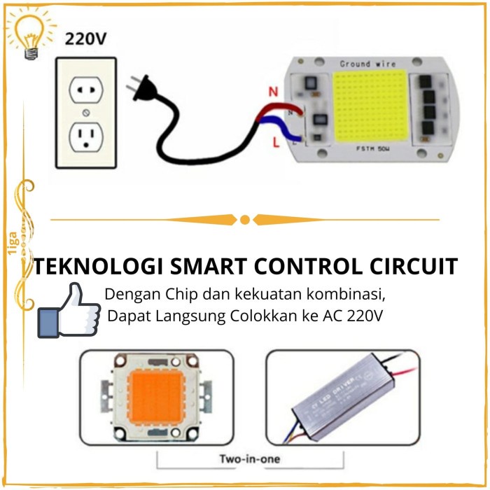 Jual Mata LED COB AC 220V 50W CW HPL - Lampu Sorot - Gak Butuh Driver ...