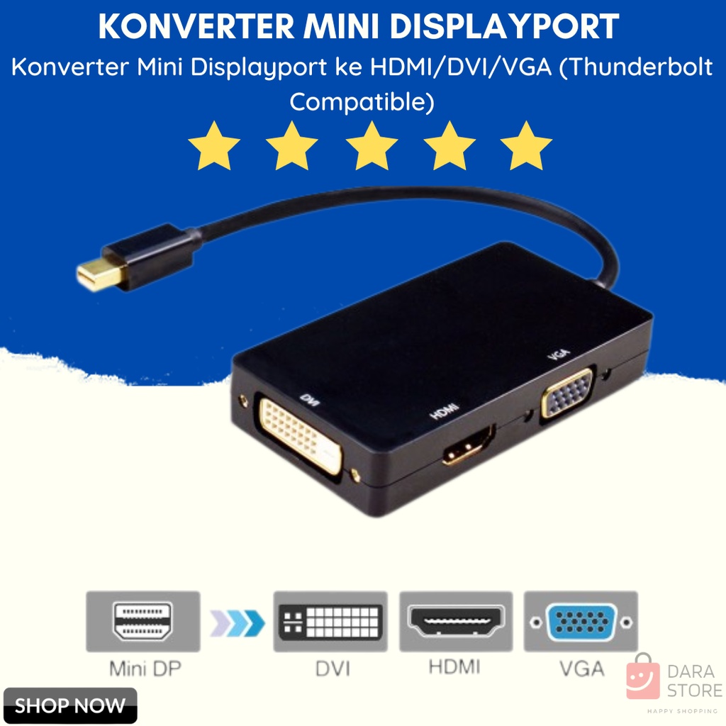 Jual Konverter Mini Displayport ke HDMI/DVI/VGA (Thunderbolt Compatible ...