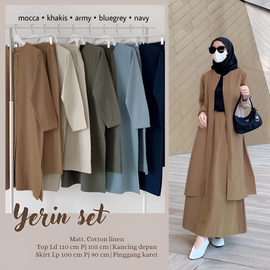 Jual Femes Yerin Set 2in1 Setelan Rok Wanita Muslim Matt Katun Linen ...