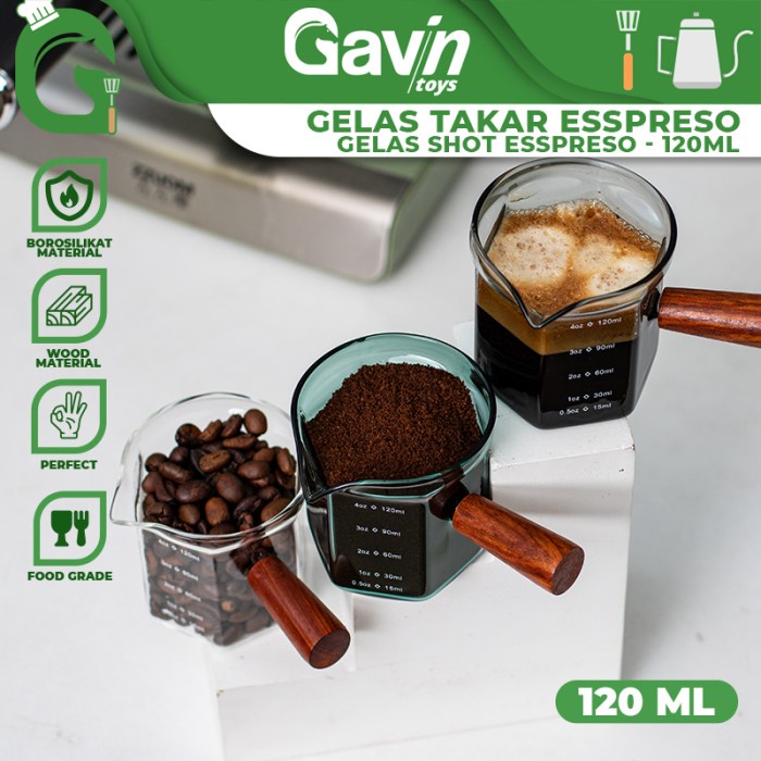 Jual Gelas Takar Espresso 120ml Shot Glass Wood Handle Gelas Kopi Barista Shopee Indonesia