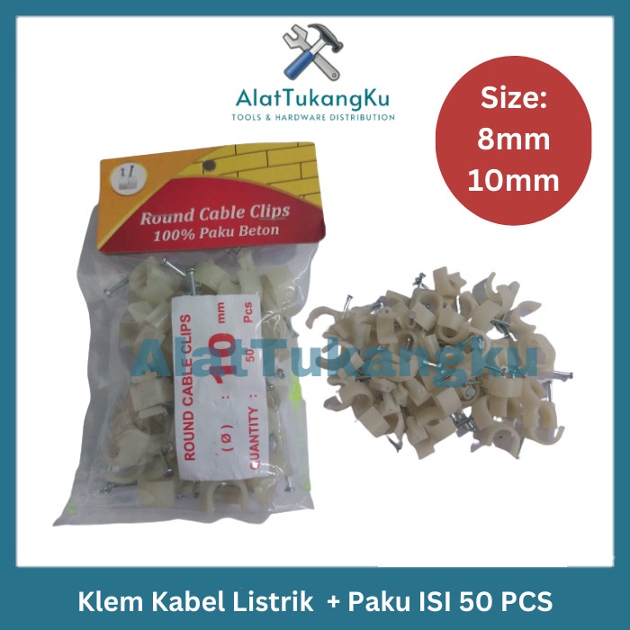 Jual Klem Kabel Listrik Plastik Putih Paku Baja Beton 8mm 10mm ISI 50 ...