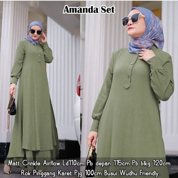 Jual Vallina Outfit Amanda One Set In Setelan Rok Wanita Muslim Cringkle Airflow Premium