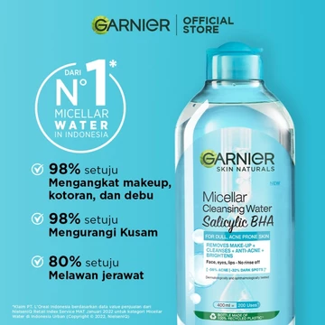 GARNIER Micellar Water Blue Salicylic Acid 125ml Skincare Cleansing Skincare Pembersih Wajah