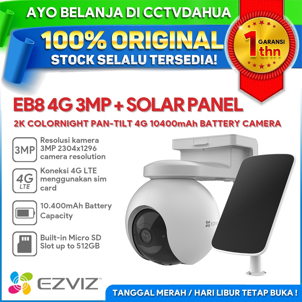 Jual EZVIZ EB8 3MP 2K COLORNIGHT PAN-TILT 4G LTE BATTERY CAM + SOLAR ...