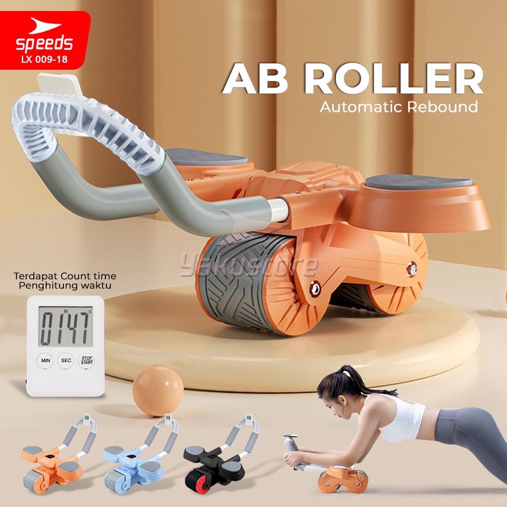 SPEEDS Ab Wheel Ab Roller Wheels Plank Trainer 2in1 Abdominal Core Roller  Automatic Rebound Push Up Gym Fitness Harian 009-18