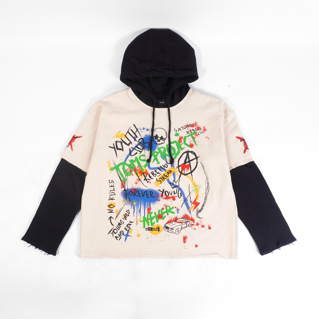 Jual Toms Project Hoodie Doublesleeve Meralia Khaki Black - Hoodie Pria ...