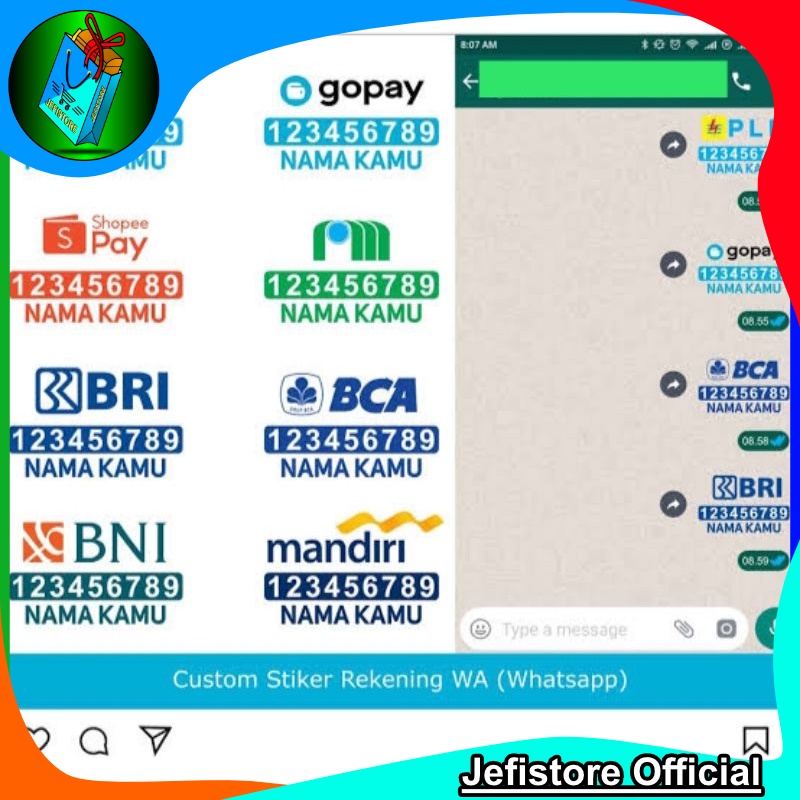 Jual Custom Stiker Whatsapp Nomor Rekening Bank/E-Wallet - Jefistore ...