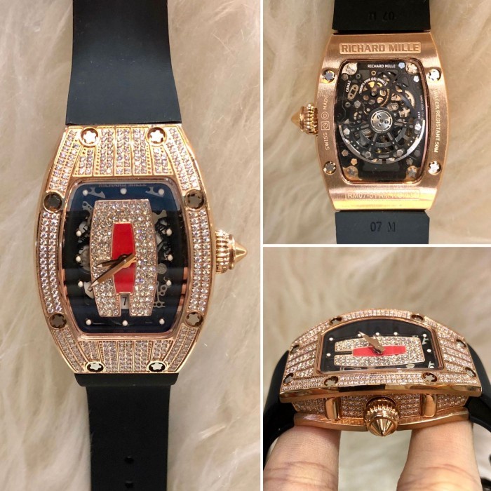 Jam Tangan RICHARD MILLE RM Automatic Wanita Diamond Rosegold Hitam Include Box