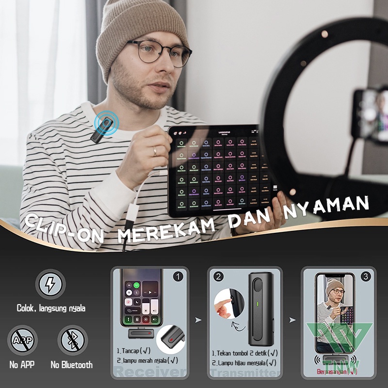 Jual TNW-Y8 Wireless Microphone Clip On Mikrofon Wireless Lavalier Mic ...