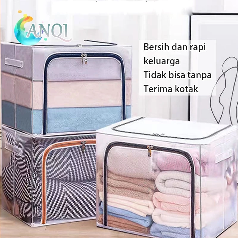 ANQI SHOP Box Baju Lipat Transparan Tutup Ritsleting