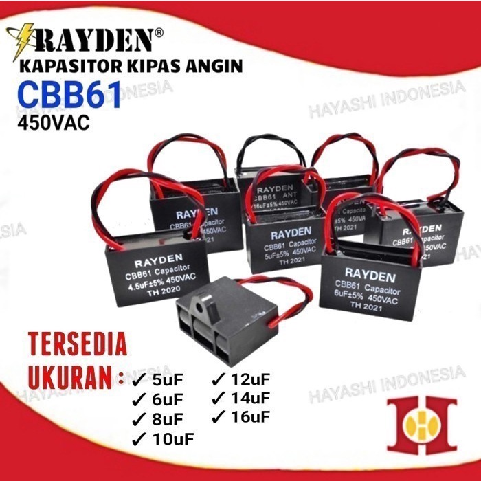 Jual Kapasitor Kipas Angin CBB61 6UF 8UF 10UF 16UF 2 Kabel Cosmos