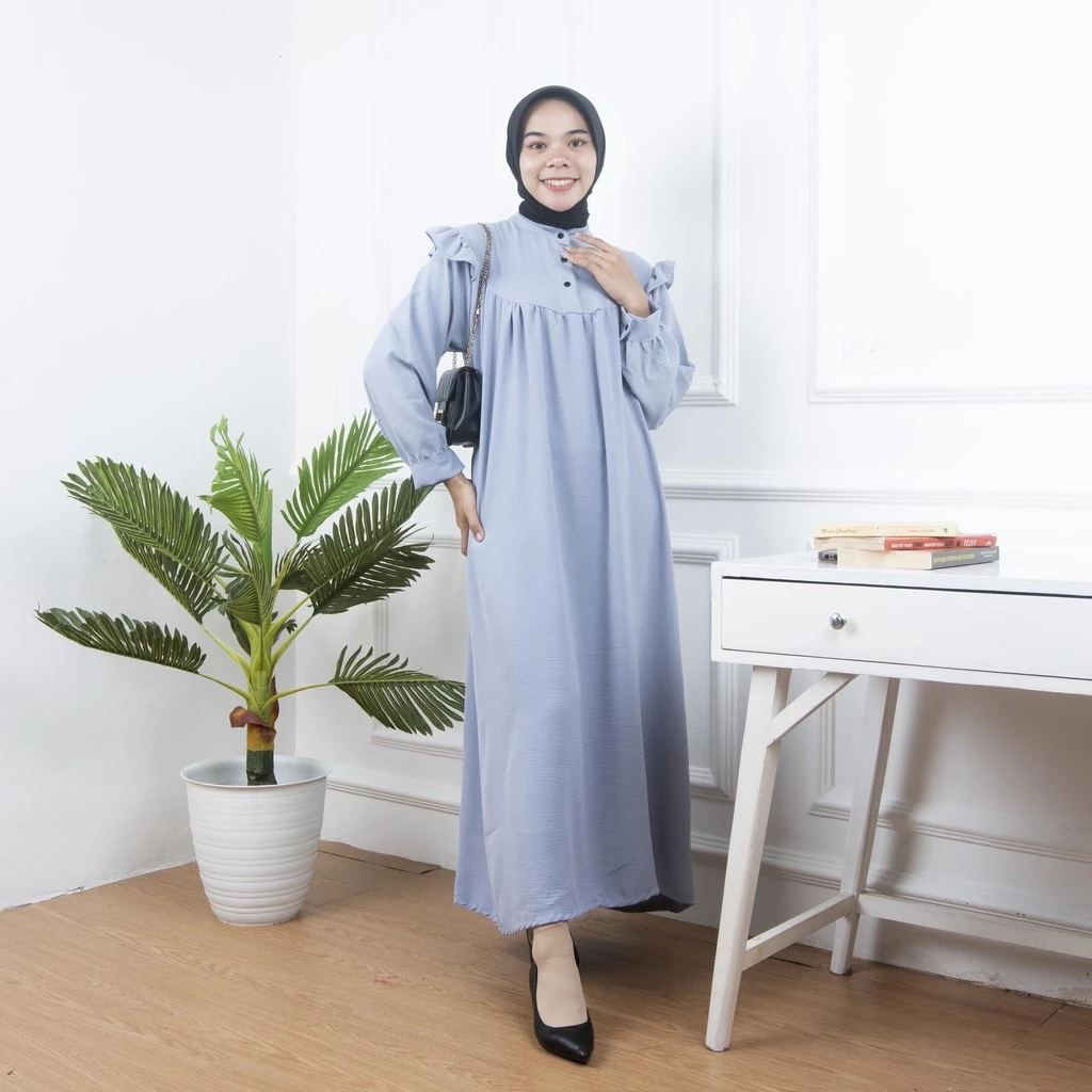 Detail bahan crincle premium AMONA Dress Wanita