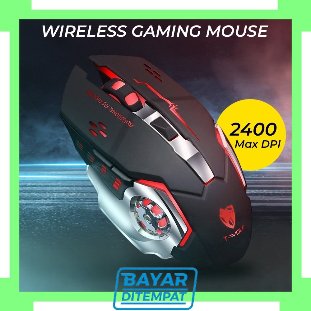 Jual Garansi 3 Hari T-WOLF Wireless Gaming Mouse LED Light 2400 DPI