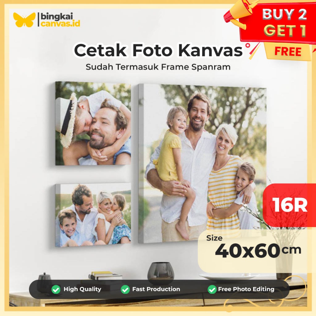 Jual Cetak foto kanvas 40x60cm 16R/Canvas photo print + spanram