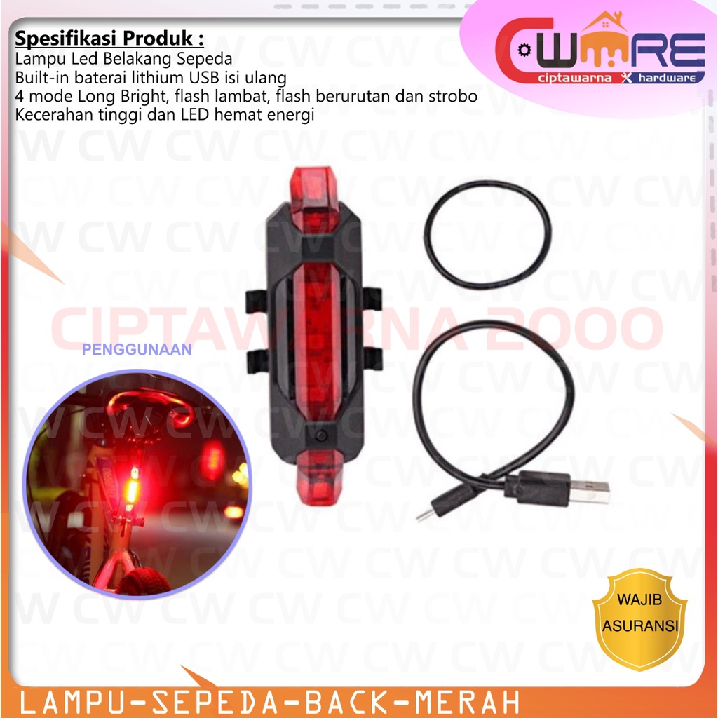 Jual Lampu Sepeda LED Light Depan Belakang USB Charge Merah Putiih Biru ...