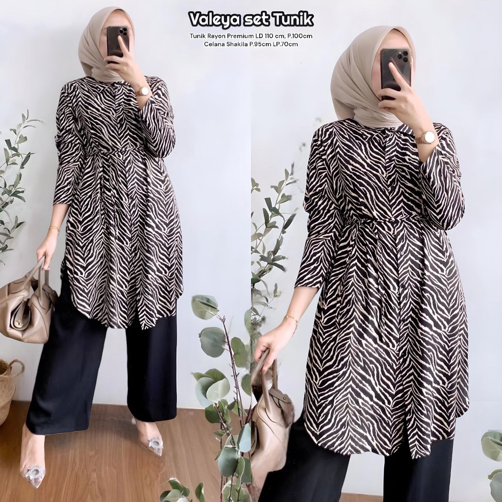 Jual Valeya One Set Wanita Tunik Rayon Premium Setelan Wanita Kekinian ...