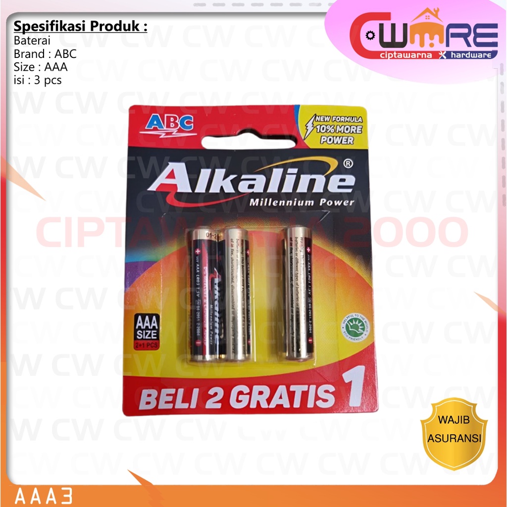 Jual Baterai ABC Alkaline AAA3 isi 2 + 1 Battery Jam Remote A3 | Shopee ...