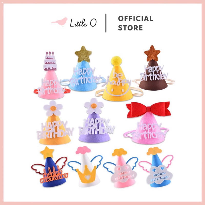 Jual LITTLE O Topi Ultah FLANEL Kerucut Ulang Tahun Happy Birthday