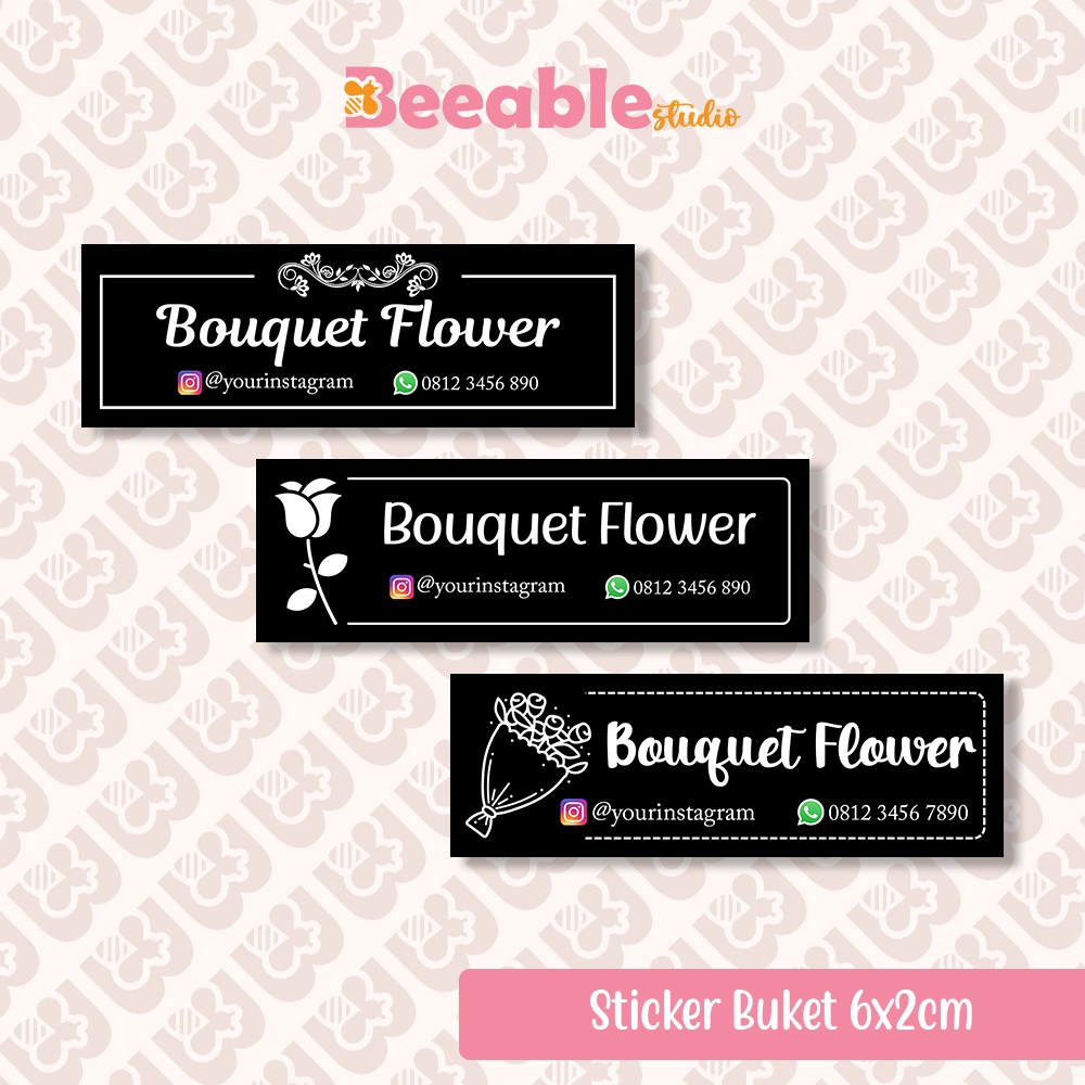 Jual [46pcs] Sticker Buket Bunga Tema Hitam Custom 6x2cm Shopee Indonesia