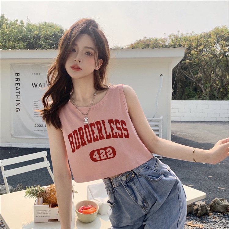 Jual Smile Crop Top Tank Top Rajut Wanita Style Korea Tanpa Lengan 4088 ...