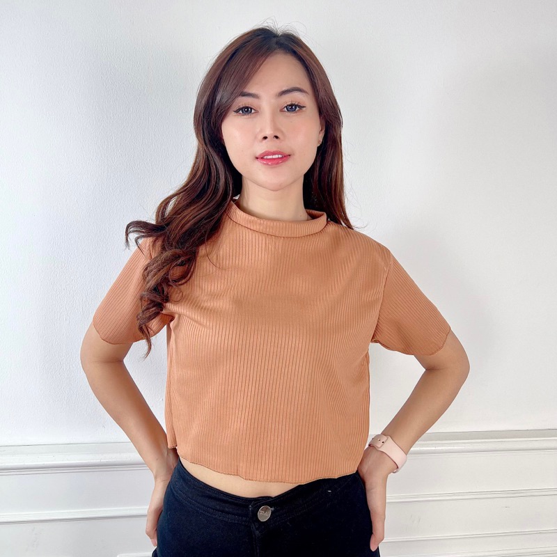 Jual Kaos Wanita Sierra Hornet Knit Crop Top Bahan April Knit Atasan Crop Wanita Baju Atasan