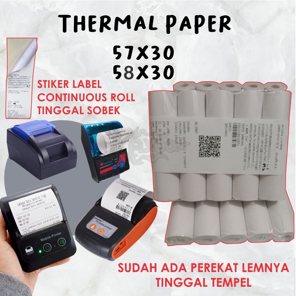 Jual Label Direct Sticker Thermal 58mm x 5 meter TEBAL Label Kertas ...