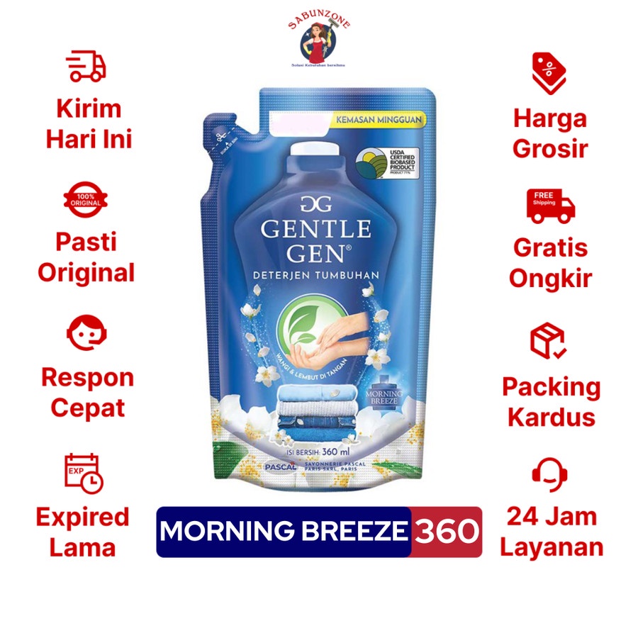 Jual Deterjen Cair Gentle Gen Morning Breeze 360 ml Biru | Shopee Indonesia