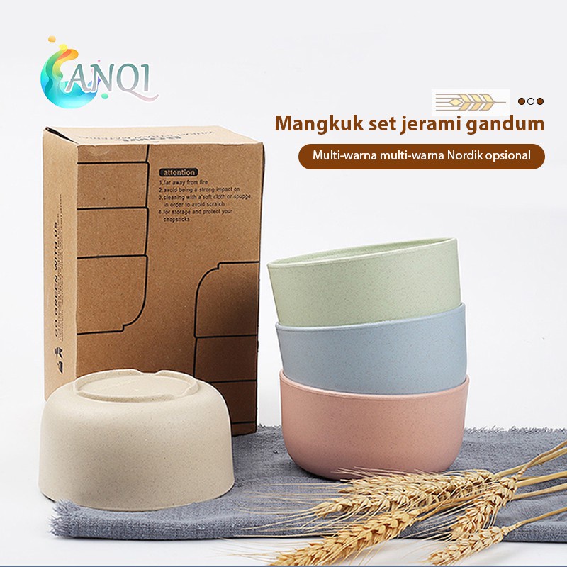 NUZ ANQI SHOP Mangkuk Kecil/Mangkok Wheat Straw/Mangkuk Makan Bowl Set 4pcs warna warni  /VS-9